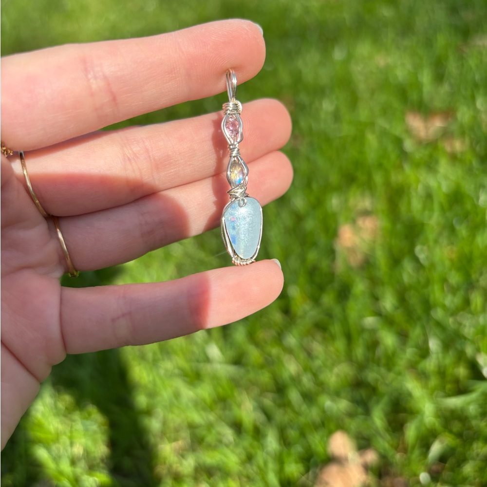 Boulder Opal, Labradorite, Amethyst Stack Pendant - image 3